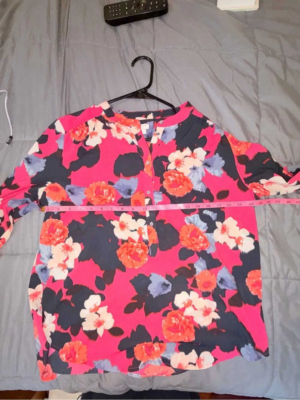 J.Crew Floral Popover Blouse Pink Blue Long Sleeve Size Medium